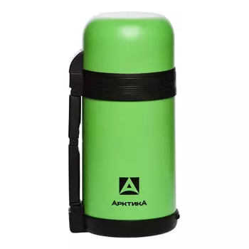 Термос "Арктика" с широким горлом универсальный 202-1000 кофейный , 1 л (нержавеющая сталь, цвет зеленый пластик, горловина 7 см)