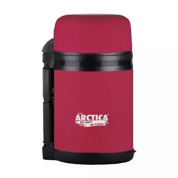 Термос "Арктика" с супер-широким горлом универсальный 203-800, красный, 0.8 л (нержавеющая сталь, цвет красный, горловина 7,5 см, двойная пробка с термоизолятором, пластиковая чашка, ремешок)