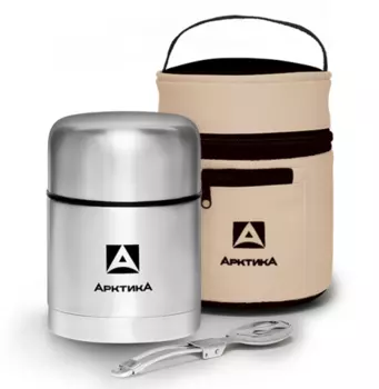 Термос для еды Арктика (0,5 литра) с супер-широким горлом, стальной, чехол (+ Антисептик-спрей для рук в подарок!)