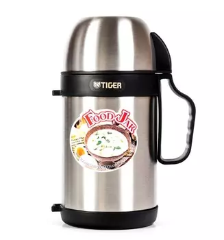Термос с широким горлом Tiger MCW-P091 Stainless, 0.9 л (цвет - стальной) (+ Антисептик-спрей для рук в подарок!)