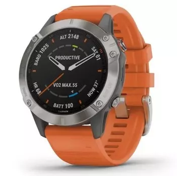 Умные часы Garmin Fenix 6 Sapphire титановый с оранжевым ремешком