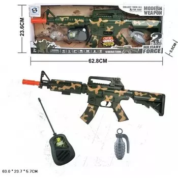 Автомат на батарейках + рация, граната.