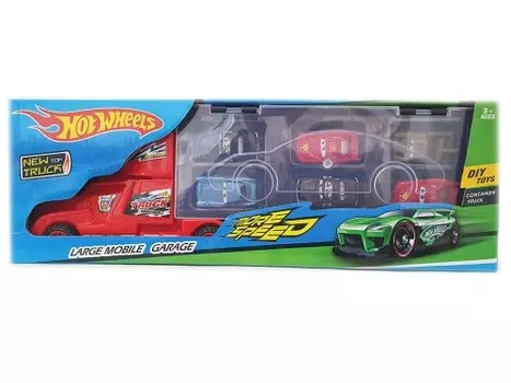 Автовоз красный + 6 машинок-тачки (HOT WHEELS)