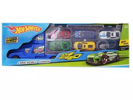 Автовоз синий + 6 машинок (Hot Wheels)