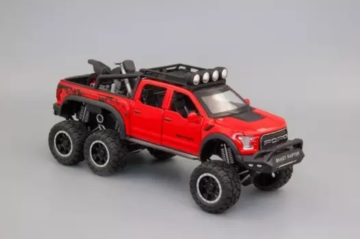 Модель автомобиля FORD Raptor (с мотоциклом)220х80 мм,красный