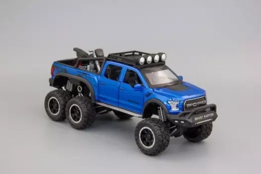 Модель автомобиля FORD Raptor (с мотоциклом)220х80 мм, синий