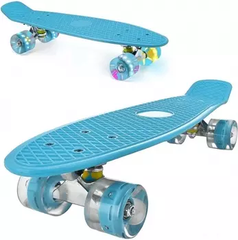 Пенни борд (скейтборд) со светящимися колесами голубой 55 см (22")