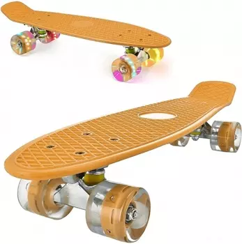 Пенни борд (скейтборд) со светящимися колесами оранжевый 55 см (22")