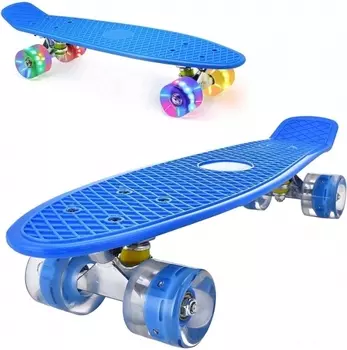 Пенни борд (скейтборд) со светящимися колесами синий 55 см (22")