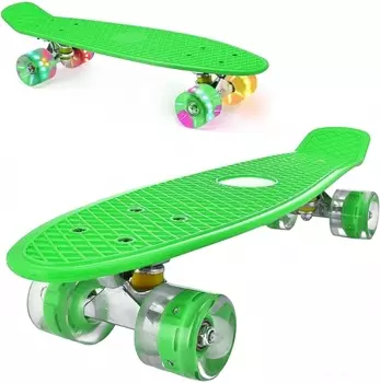 Пенни борд (скейтборд) со светящимися колесами зеленый 55 см (22")