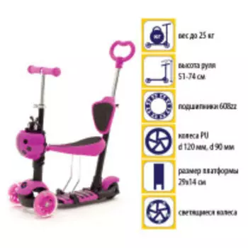 Самокат-беговел Божья коровка 3в1 розовый