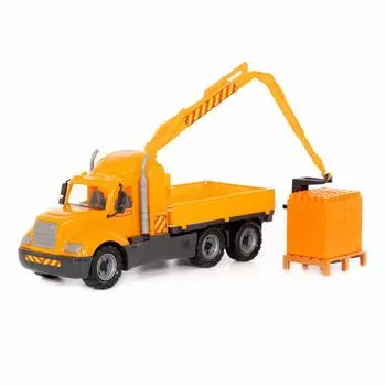 Автомобиль-кран Майк с манипулятором + конструктор Супер-Микс - 30 элементов на поддоне, в сеточке