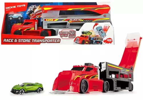 Автовоз красный 4-уровневый с 1 машинкой, 44,5 см., выезд через кабину