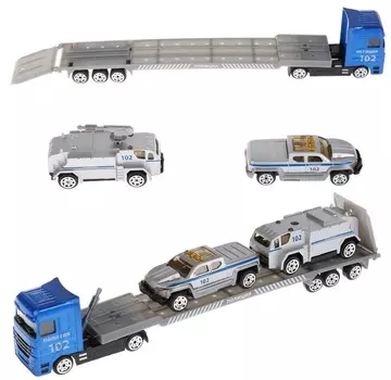 Автовоз Полиция с машинками и подвижными элементами, 24 см, металл