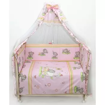 Бампер в кроватку – Слоники, розовый
