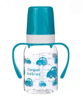 Бутылочка тритановая с ручками с силиконовой соской, 120 мл, 3+, бирюзовый