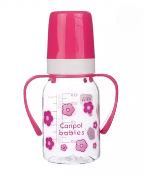 Бутылочка тритановая с ручками с силиконовой соской, 120 мл, 3+, розовый