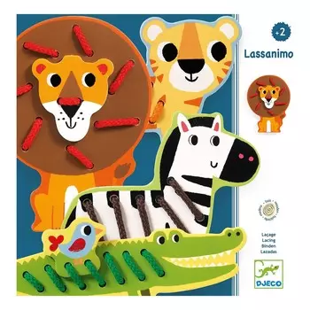 Деревянная шнуровка - Дикие животные, 4 фигурки