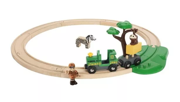 Деревянная ж/д с аксессуарами - Сафари, 17 элементов