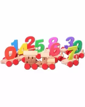 Деревянный паровозик с цифрами, в деревянном ящике