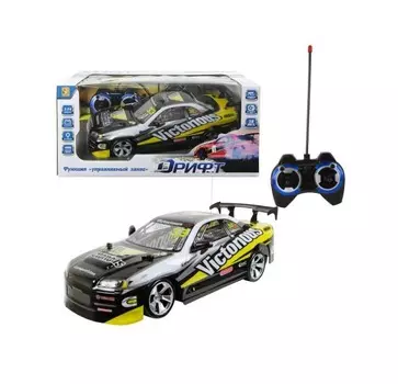 Дрифт Машина на радиоуправлении, 1:14, 27 МГц, размер 31 см., 4 канала, АКБ, дрифт, 2 комплекта покрышек, желтая