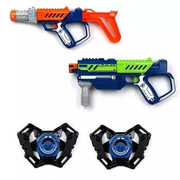 Двойной набор Делюкс из серии Lazer Mad с 2 бластерами, 2 мишенями, 2 модулями, 2 прикладами и 2 держателями