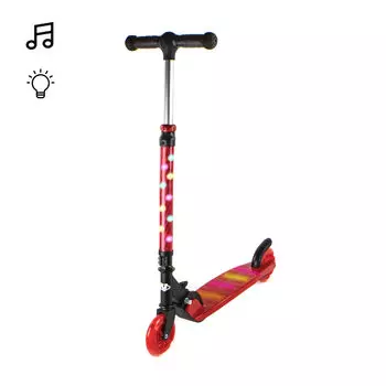 Двухколесный складной самокат, колеса 12 см, световые эффекты в платформе, колесах и руле, звуковые эффекты, красный