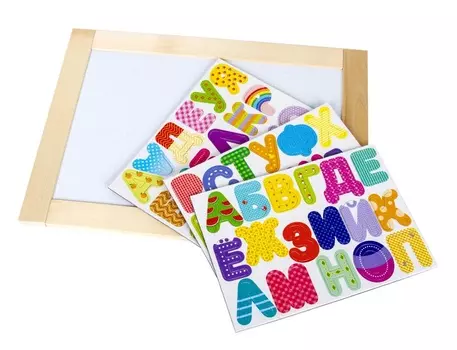 Двухсторонняя обучающая магнитно-маркерно-меловая доска - Веселая азбука, 50 магнитных букв