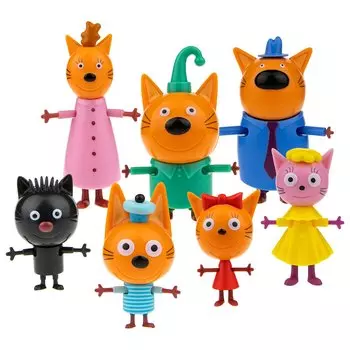Фигурки 7 героев мультфильма - Три кота: Коржик, Карамелька, Компот, Папа, Мама, Сажик, Лапочка