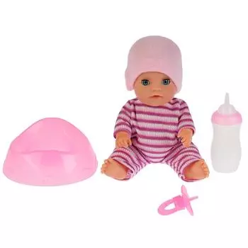 Функциональный пупс в вязаной одежде – Яночка, 20 см, пьет, писает, закрывает глазки, аксессуары