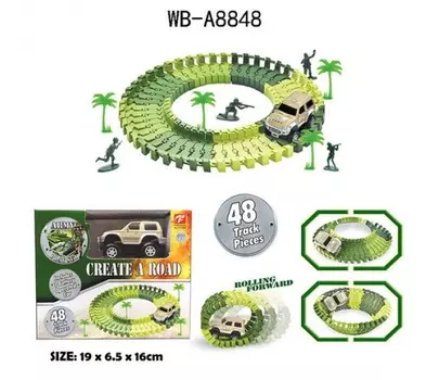 Гибкий трек – Армия, 48 элементов, с машинкой и 4 фигурками солдат, 19 х 16,2 х 6,5 см.