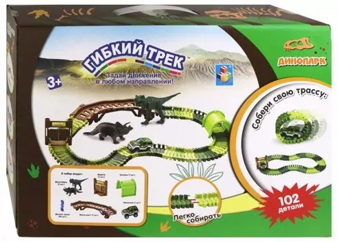 Гибкий трек - Динопарк мини-мост, тоннель, ворота, 1 машинка, 102 детали