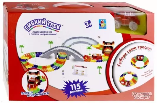 Гибкий трек - Пожарная станция, мост, ворота, 1 машинка со светом, 115 деталей