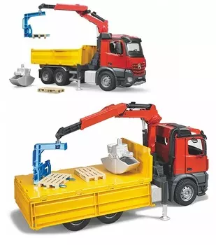 Грузовик Bruder Mercedes-Benz с краном, корзиной и 2 паллетами