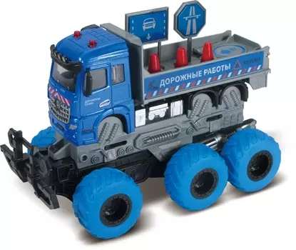 Грузовик с дорожными знаками с краш-эффектом, кабина die-cast, фрикционный, 6х6, 1:43