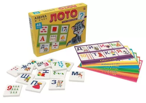 Игра настольная. Лото пластиковое, 48 фишек - Азбука и Счет