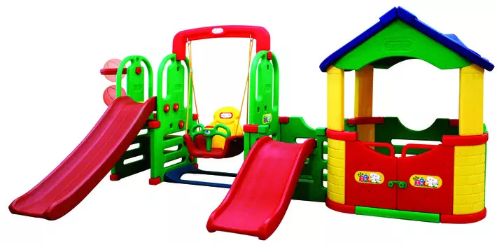 Игровой комплекс Happy Box Мульти-Хаус с горкой, качелями и баскетбольным кольцом, JM-804C