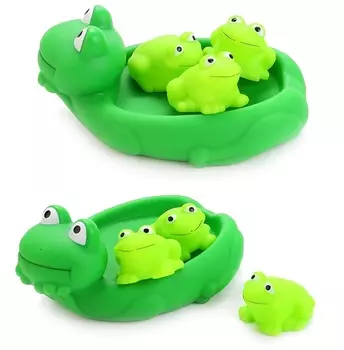 Игрушки для ванной – Лягушка-мыльница и 3 лягушонка, в сетке