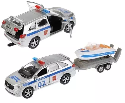 Инерционная металлическая машина Kia Sorento Prime - Полиция, 12 см с лодкой 7,5 см.