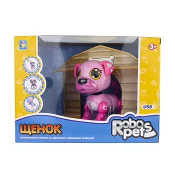 Интерактивная игрушка Robo Pets - Робо-щенок, цвет розовый, свет, звук, движение, USB зарядка