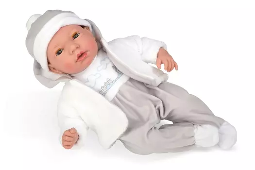 Интерактивный пупс с мягким телом - Arias Elegance, в сером костюме, 38 см