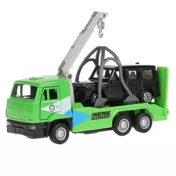 Эвакуатор Камаз 12 см и Toyota Land Cruiser 7,5 см, металлический инерционный