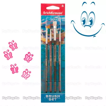 Кисти для акварели и гуаши из волоса пони и щетины, 4 шт.