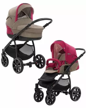 Коляска детская Noordi Polaris 2 в 1, шасси Sport, бежево-розовая
