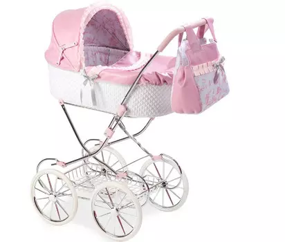 Коляска-люлька для кукол Arias Valentina с сумкой, металлический каркас и эко-кожа