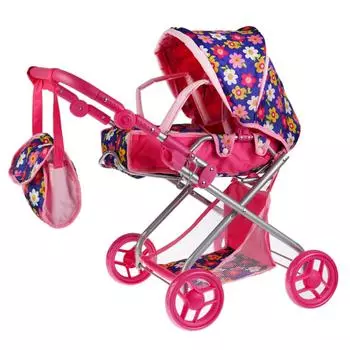 Коляска металлическая для кукол Карапуз с сумкой и переноской