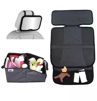 Комплект для поездок: зеркало на спинку, защитный коврик на сиденья и органайзер для автокресла