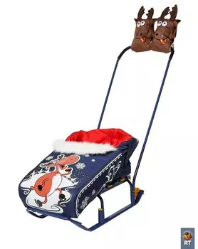 Комплект " Новогодний олень" : матрасик + варежки. Синий