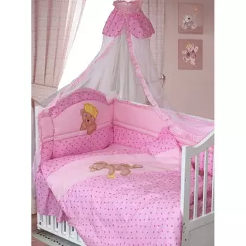 Комплект в кроватку – Мишка-Царь, 8 предметов, розовый
