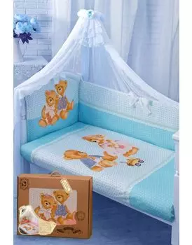 Комплект в кроватку – Sweety Bear, 7 предметов, голубой